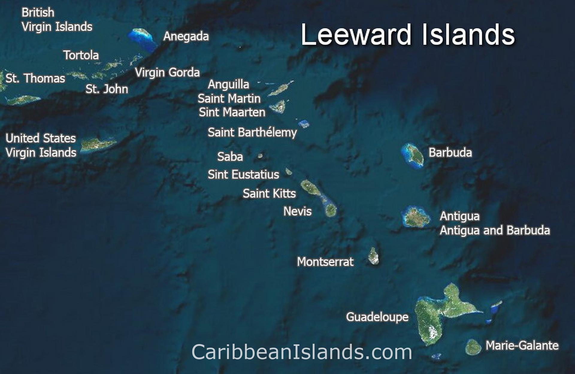 O mapa das Ilhas Leeward