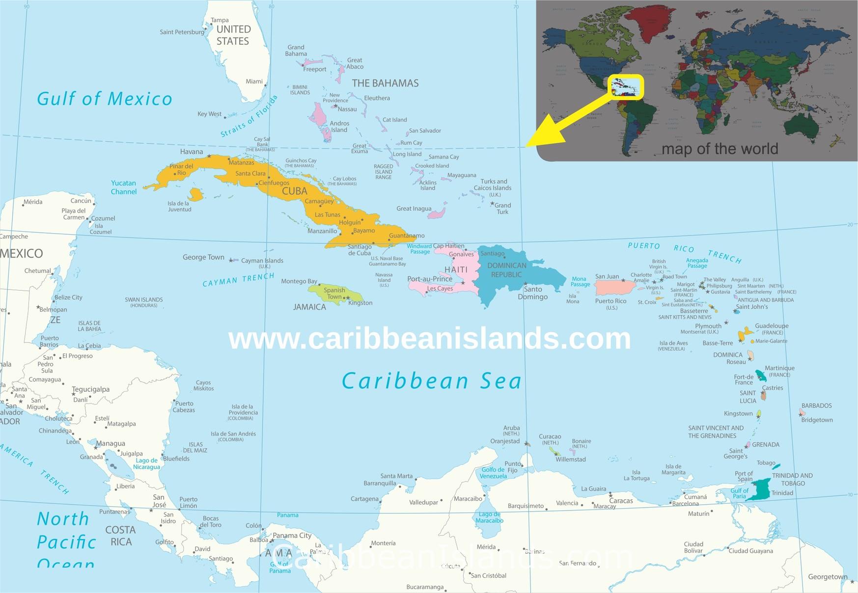  Kart over de karibiske øyer