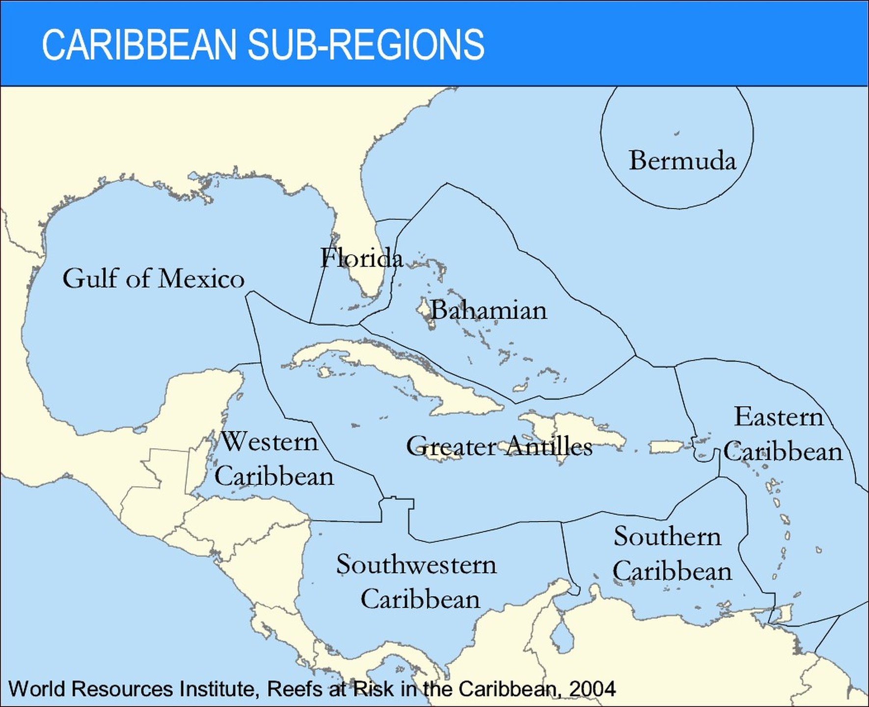 Carte des sous-régions des Caraïbes