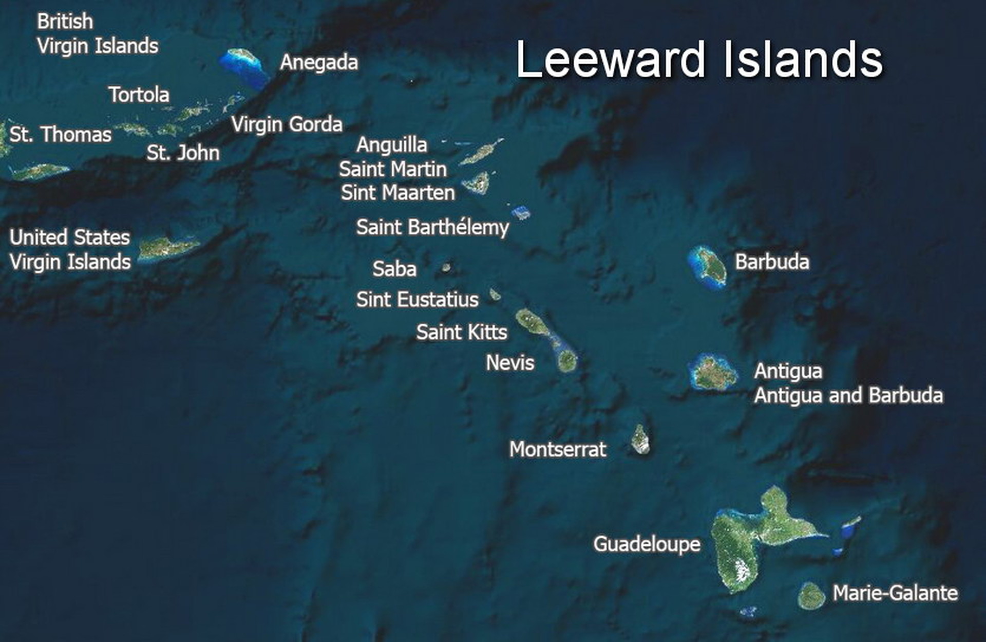 Die Karte der Leeward-Inseln