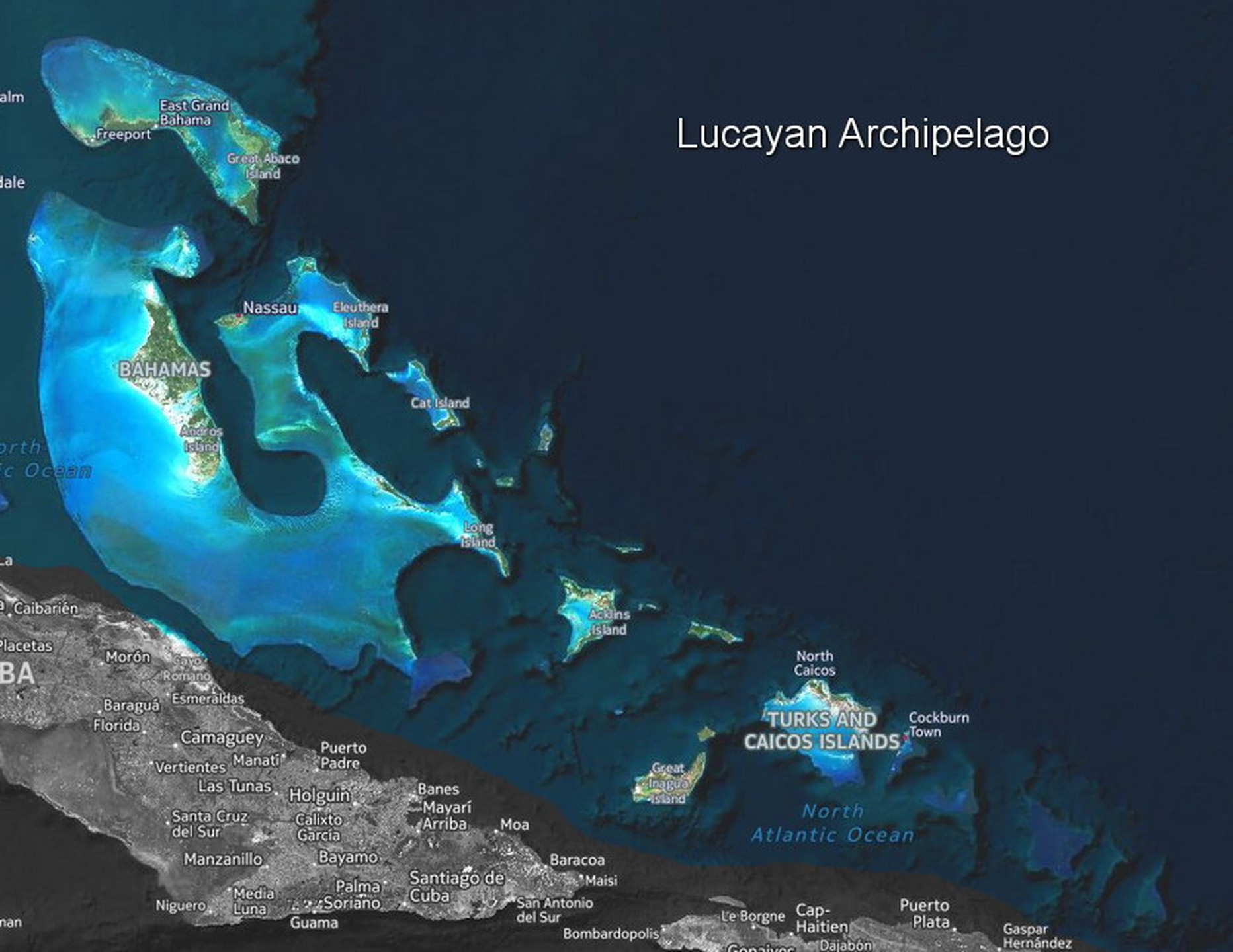 La carte de l'archipel Lucayan